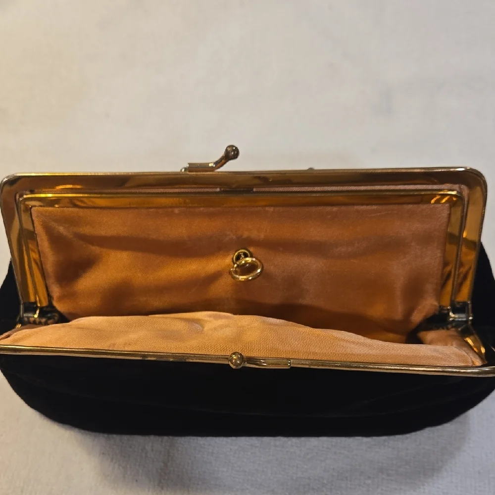 ​INGBER Black Velvet Evening Clutch | Mid-Century Kiss-Lock | USA Made
